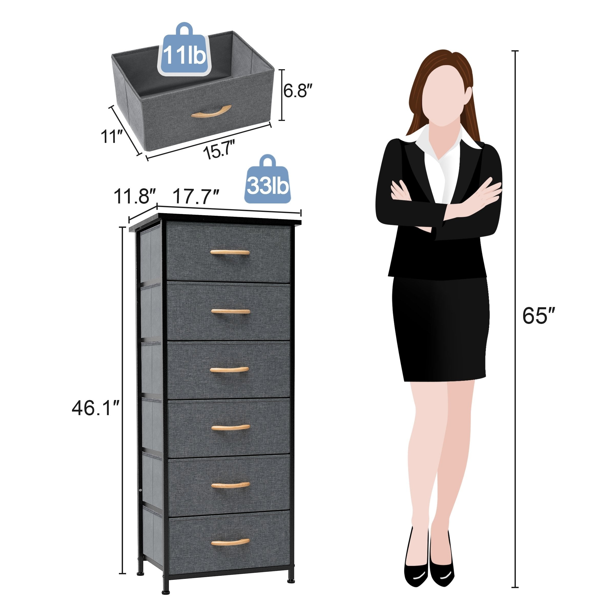 Crestlive Products 6 Drawers Vertical Dresser Storage Tower with Wood Top