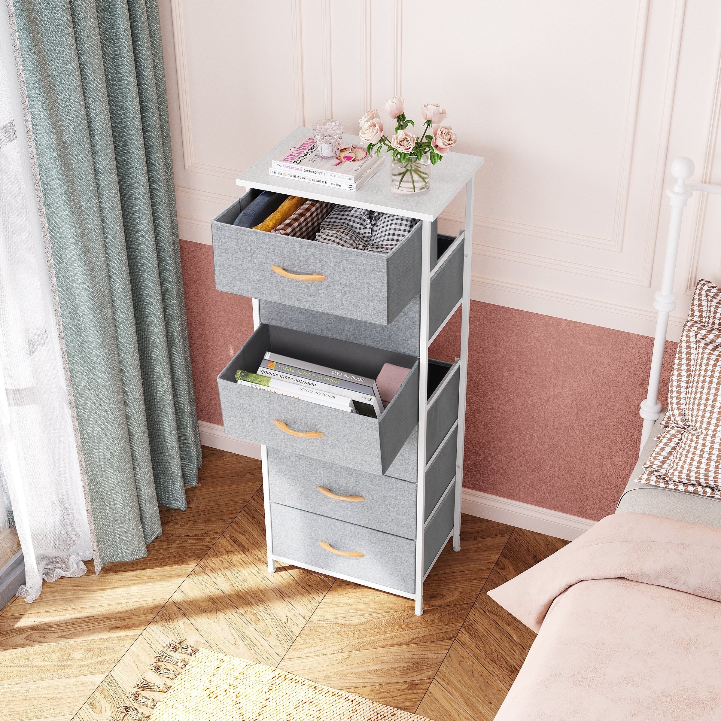 Crestlive Products 6 Drawers Vertical Dresser Storage Tower with Wood Top