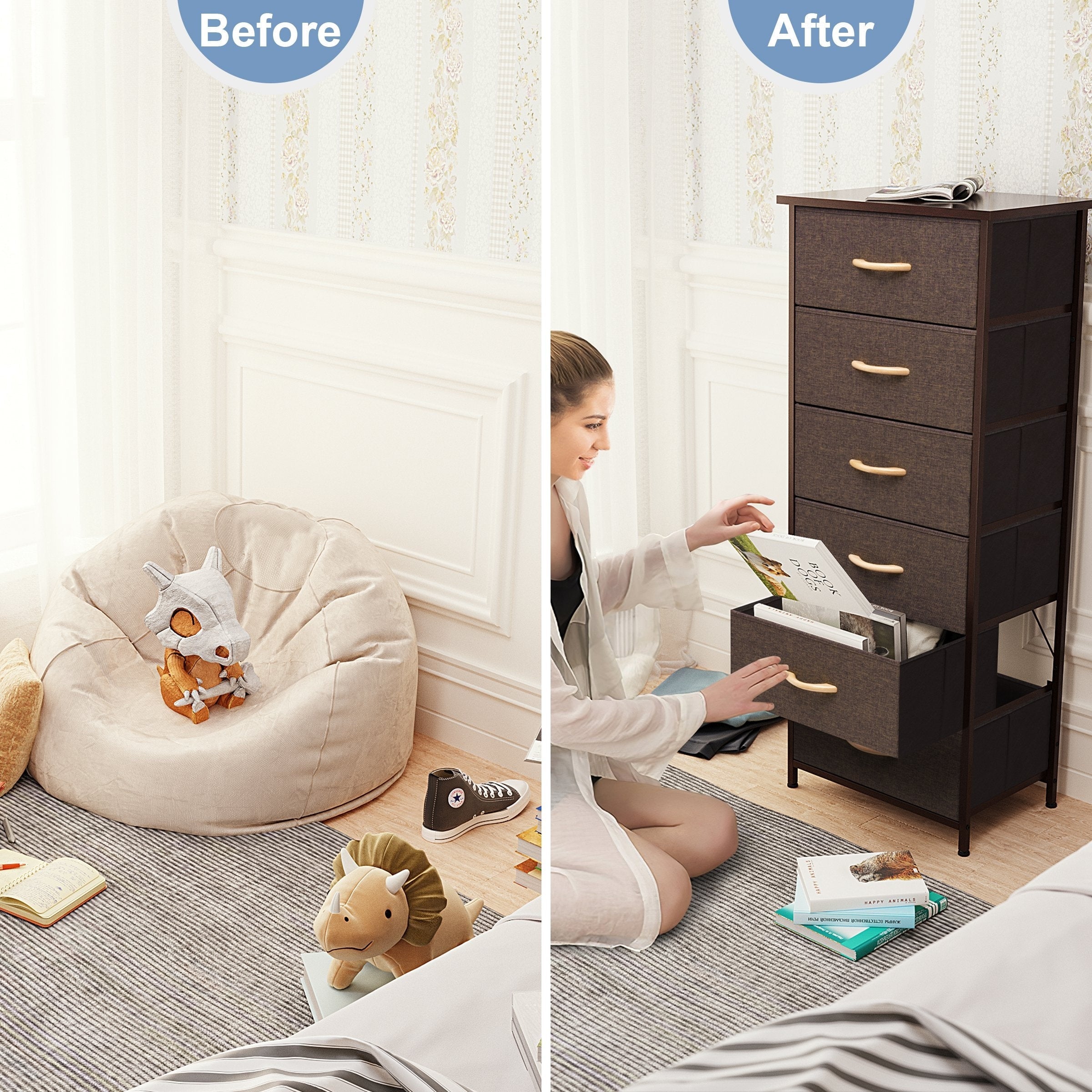 Crestlive Products 6 Drawers Vertical Dresser Storage Tower with Wood Top