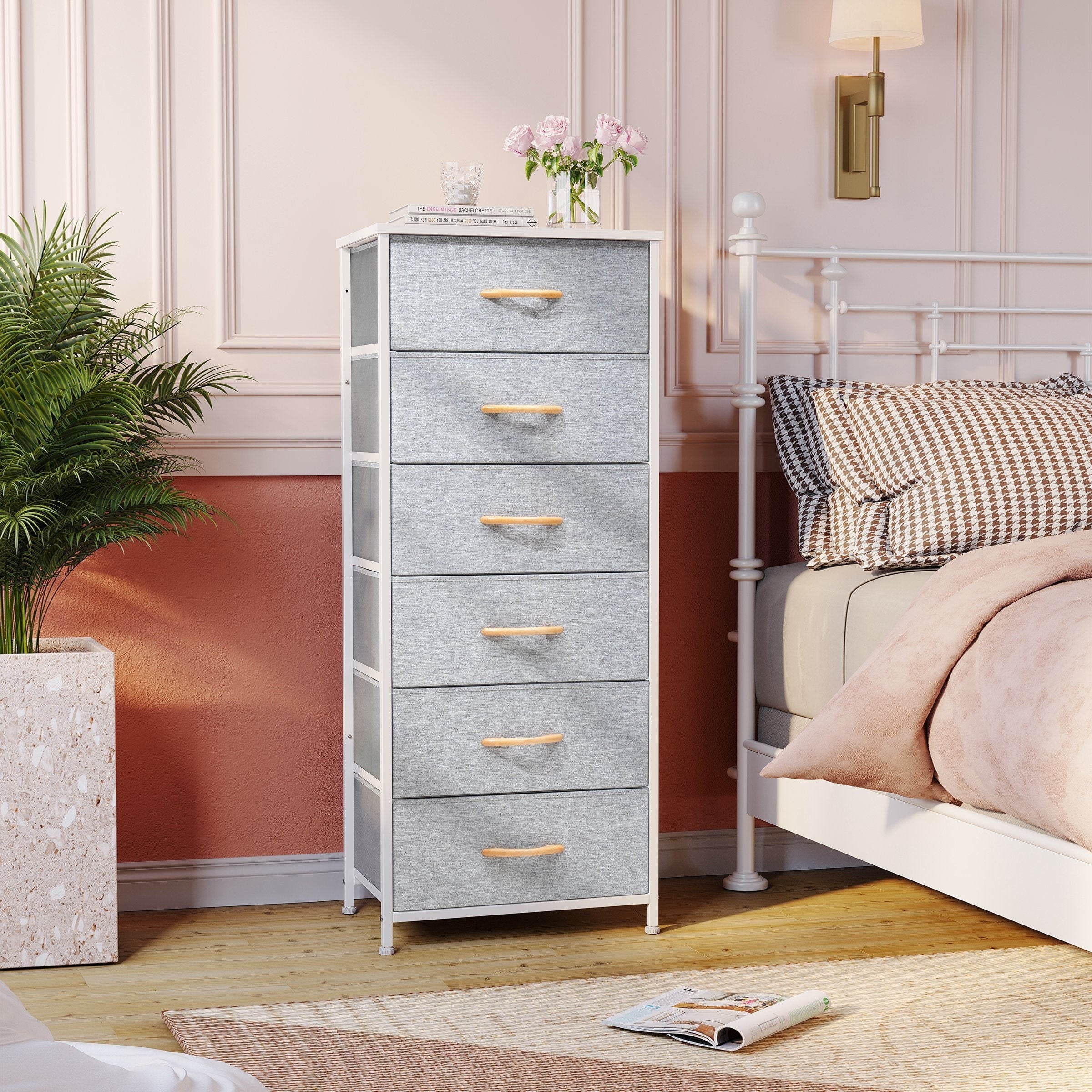 Crestlive Products 6 Drawers Vertical Dresser Storage Tower with Wood Top