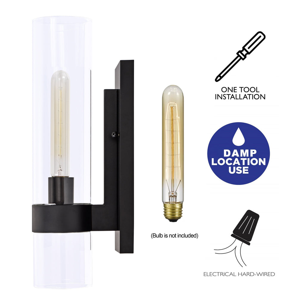 1- Light Cylindrical Clear Glass Wall Sconce