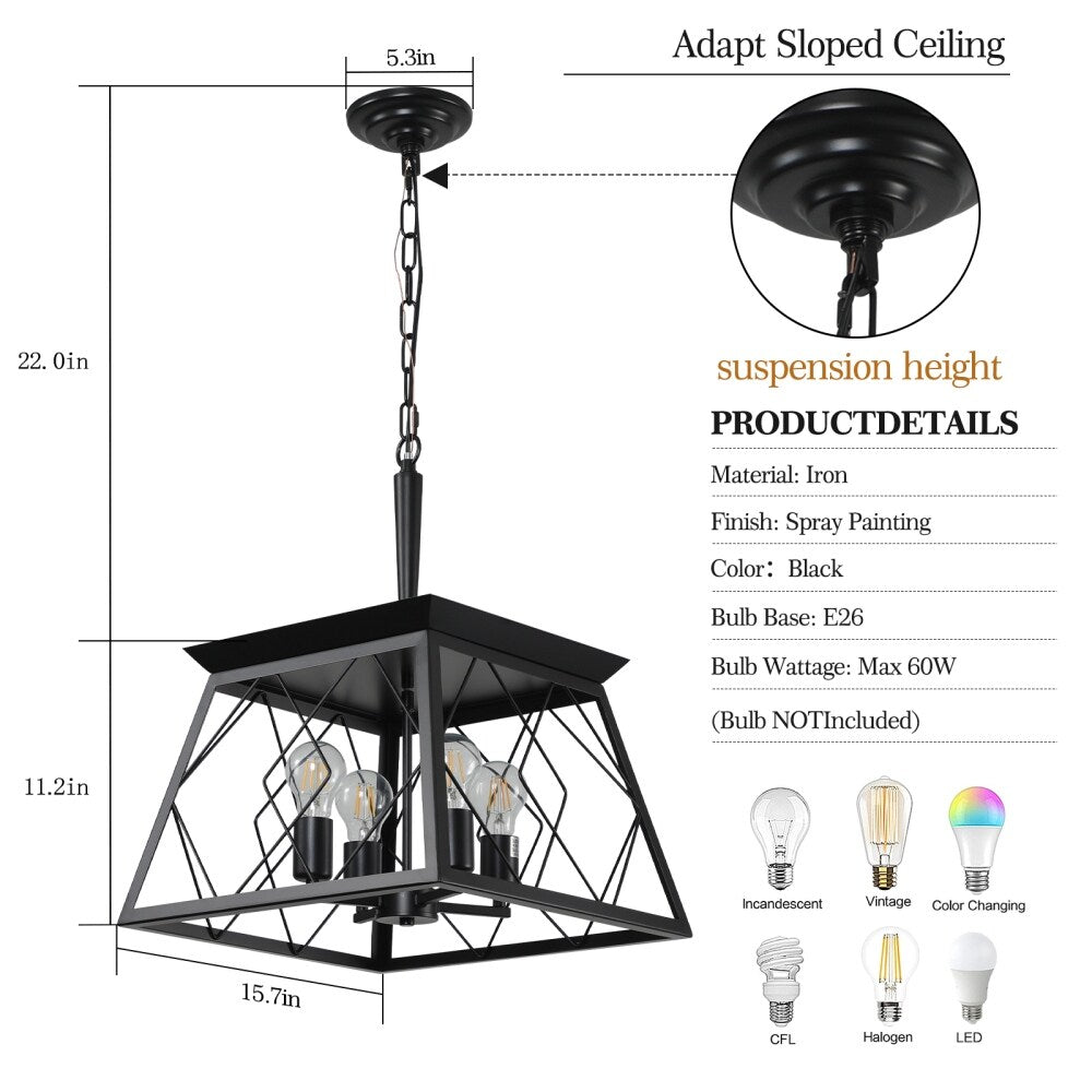 Dimmable 4-Light Farmhouse Chandeliers Light for Dining Room No Bulb