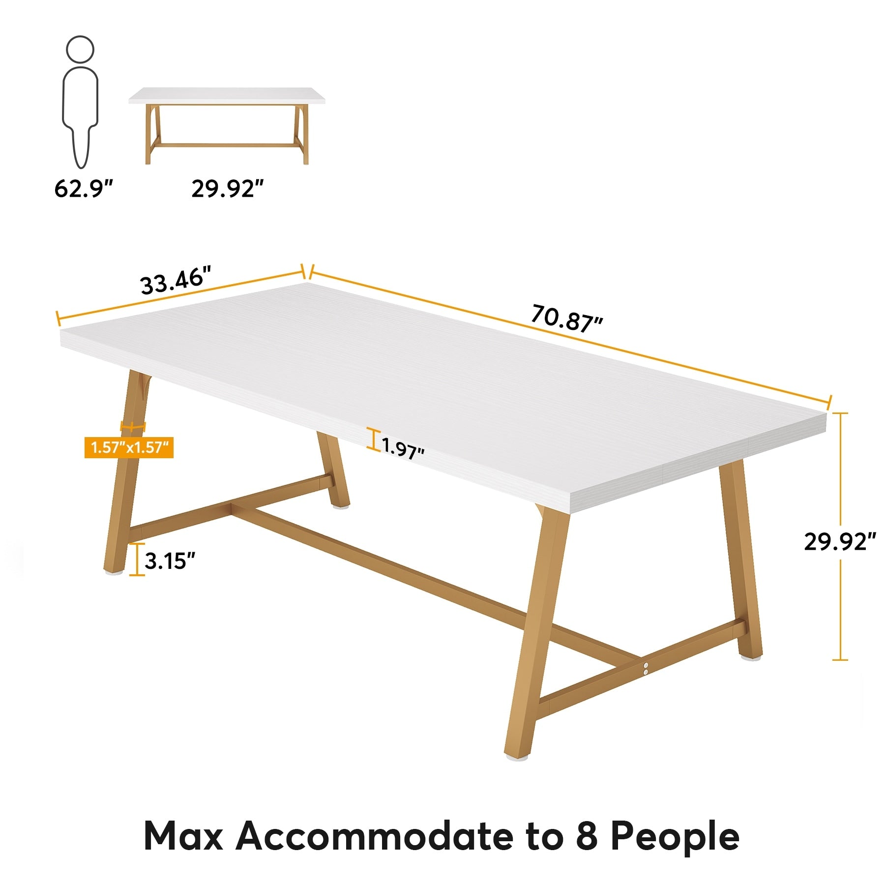 Dining Table for 8 People, 70.87-inch Rectangular Wood Kitchen Table
