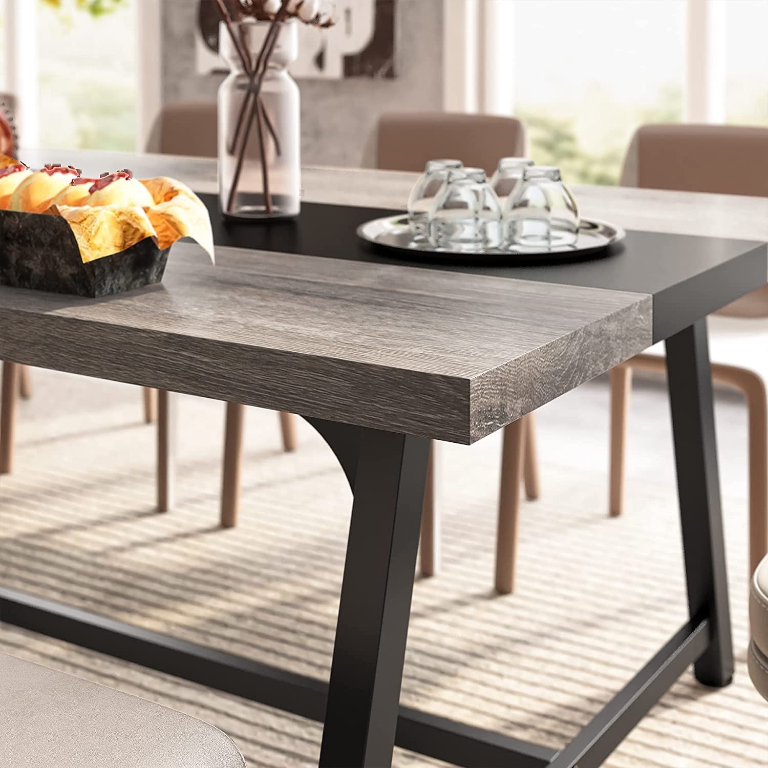 Dining Table for 8 People, 70.87-inch Rectangular Wood Kitchen Table