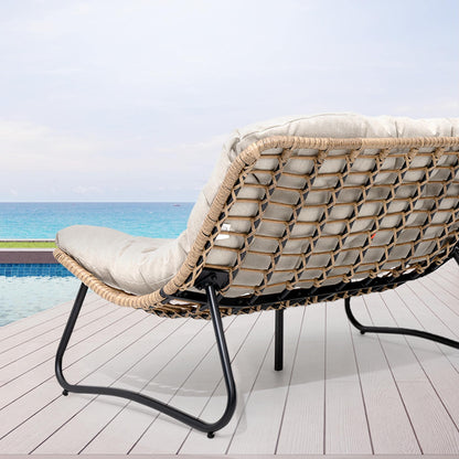 Double Papasan Chair Loveseat with Cushion, All-weather PE Rattan and Metal Frame for Indoor Outdoor