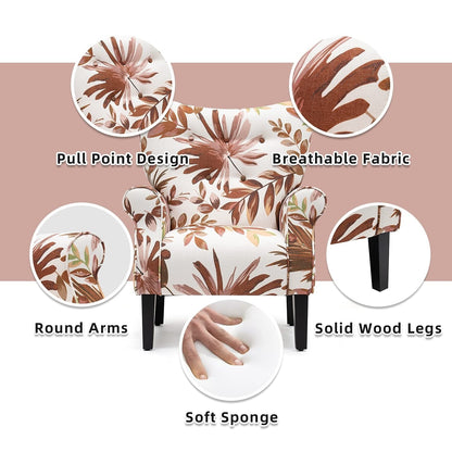 Erommy Modern Accent Chair, High Back Armchair, Upholstered Fabric Button Single Sofa with Wooden Legs for Living Room