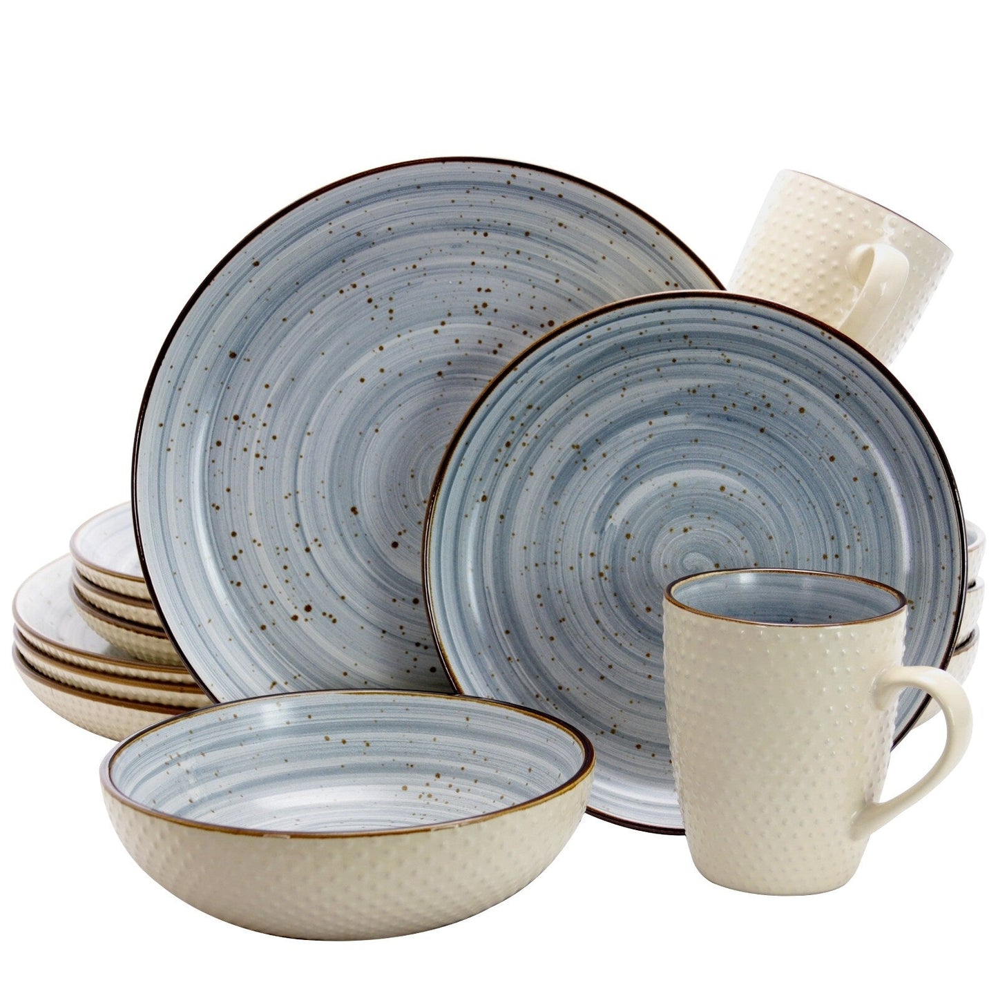 Elama Embossed Dot Two Tone 16-Piece Dinnerware Set in Powder Blue