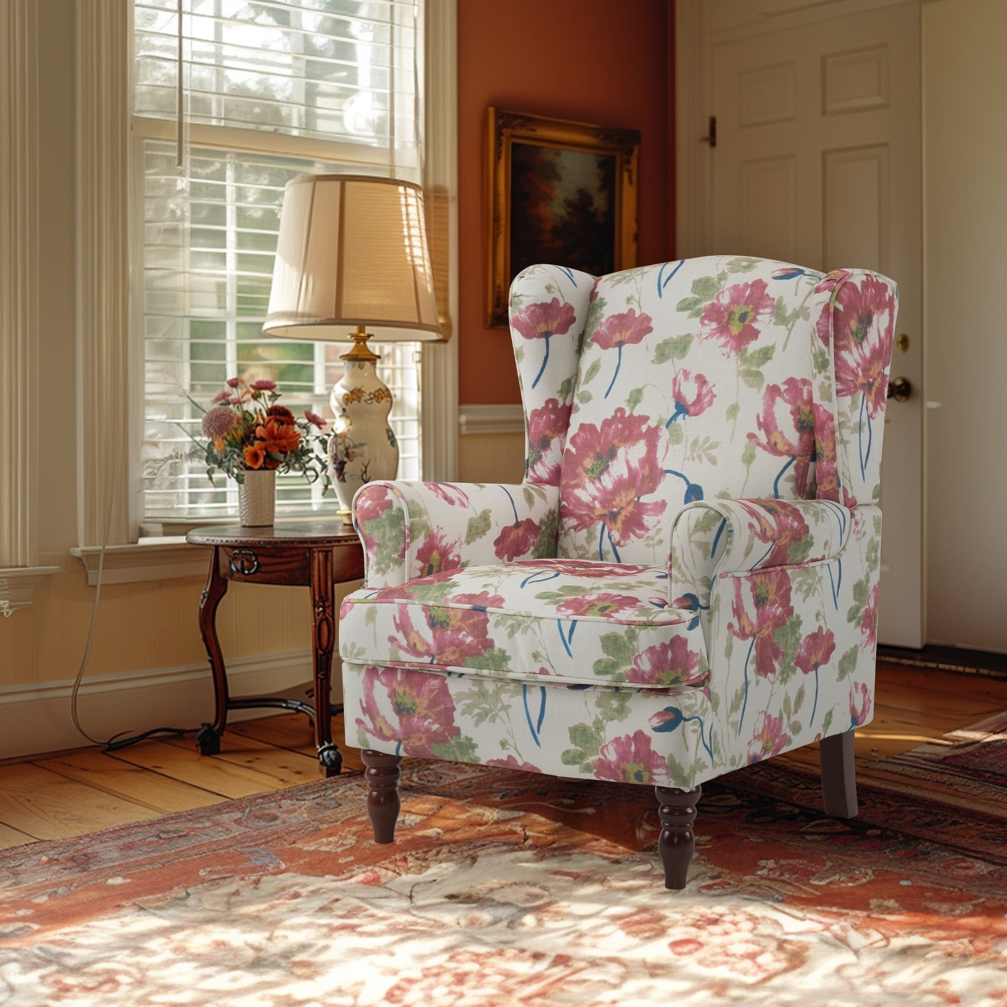 Erommy Modern Accent Chair, High Back Armchair, Upholstered Fabric Button Single Sofa with Wooden Legs for Living Room