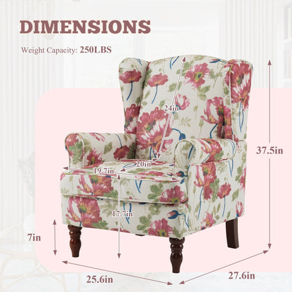 Erommy Modern Accent Chair, High Back Armchair, Upholstered Fabric Button Single Sofa with Wooden Legs for Living Room