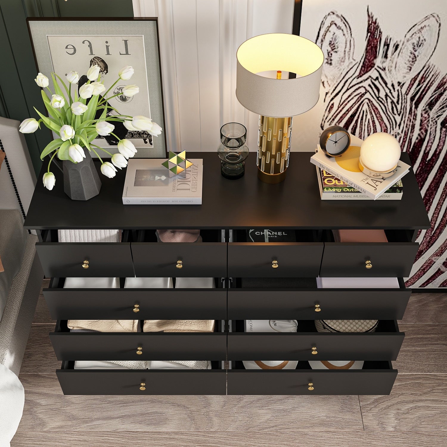10 Drawer Double Dresser for Bedroom White Dresser Wide Storage