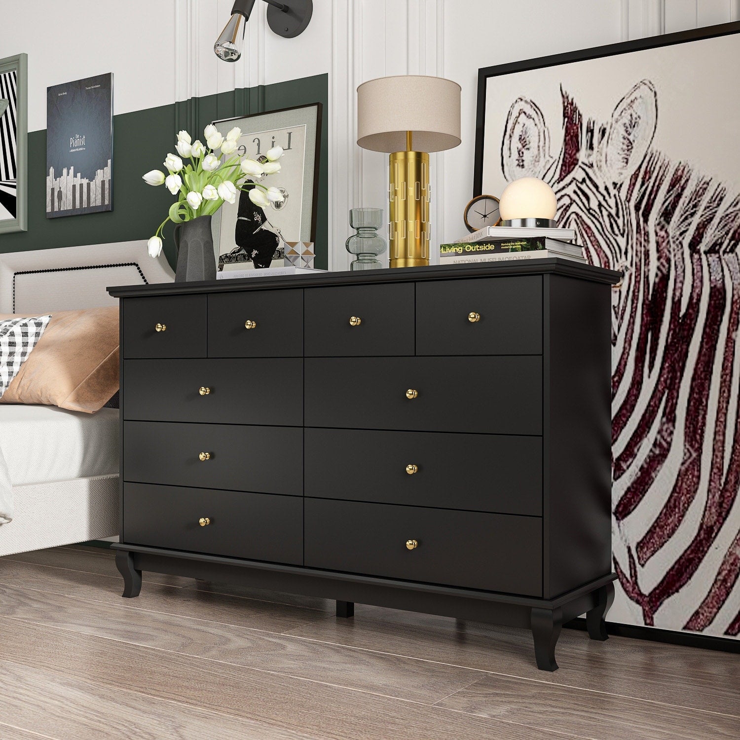 10 Drawer Double Dresser for Bedroom White Dresser Wide Storage