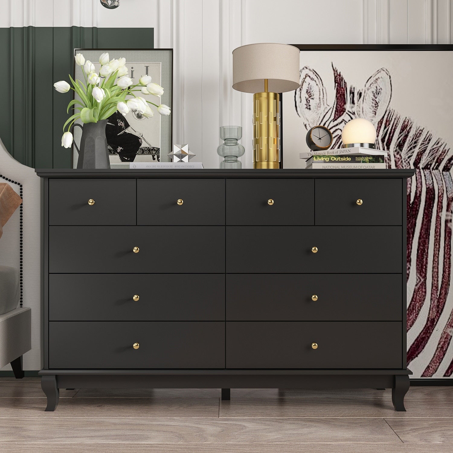 10 Drawer Double Dresser for Bedroom White Dresser Wide Storage