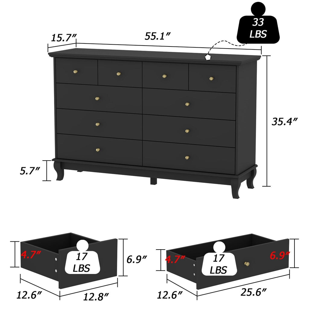 10 Drawer Double Dresser for Bedroom White Dresser Wide Storage