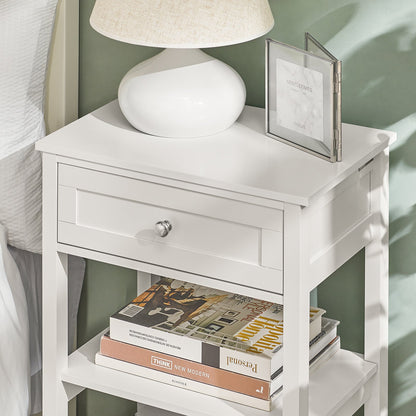 SoBuy FBT46-W, Table de chevet avec 1 tiroir et 2 étagères, Table d'appoint avec lampe, Table de nuit, Blanc