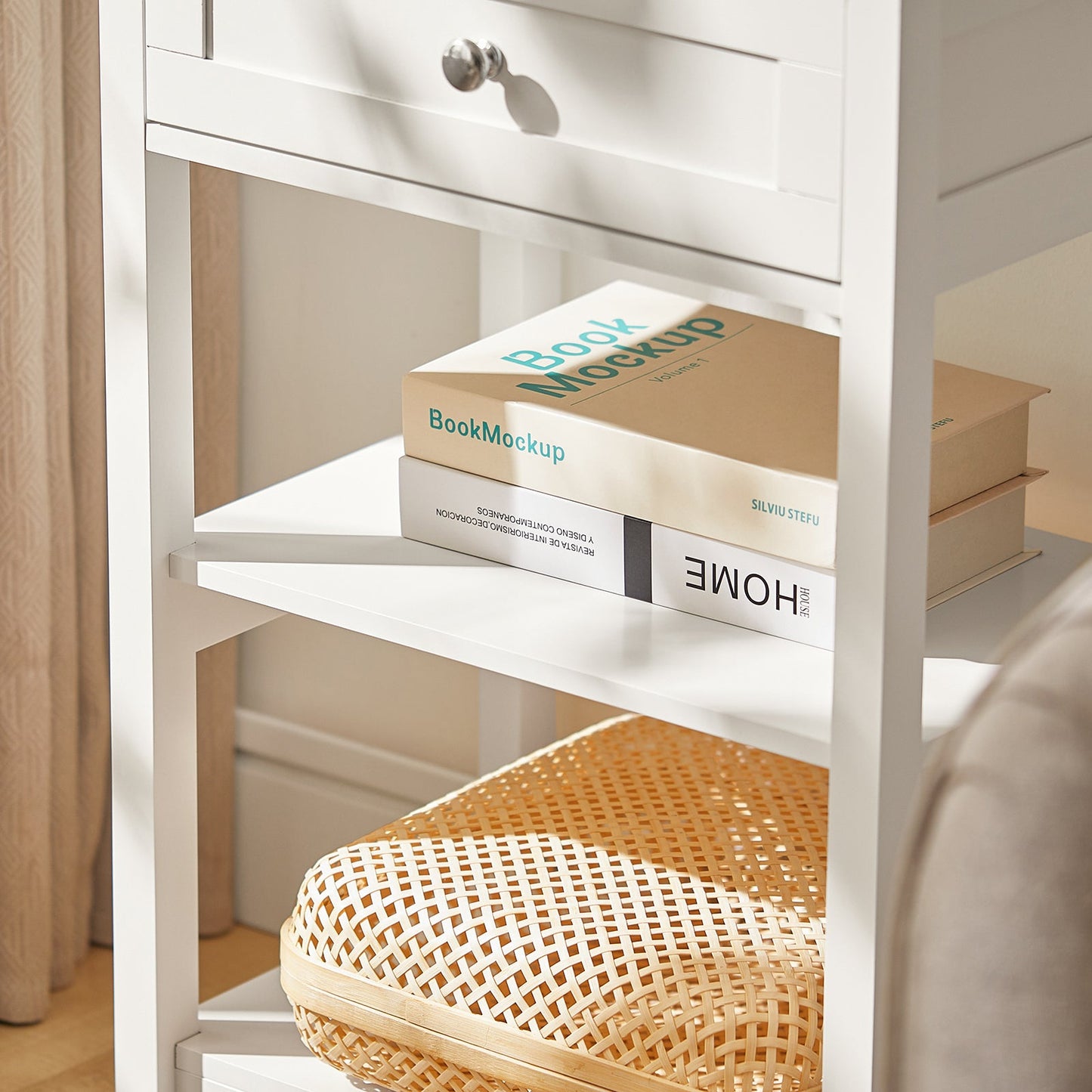 SoBuy FBT46-W, Table de chevet avec 1 tiroir et 2 étagères, Table d'appoint avec lampe, Table de nuit, Blanc