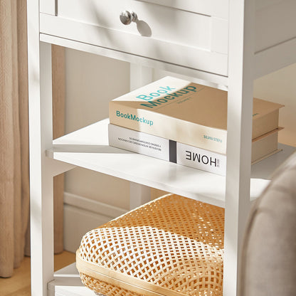 SoBuy FBT46-W, Table de chevet avec 1 tiroir et 2 étagères, Table d'appoint avec lampe, Table de nuit, Blanc