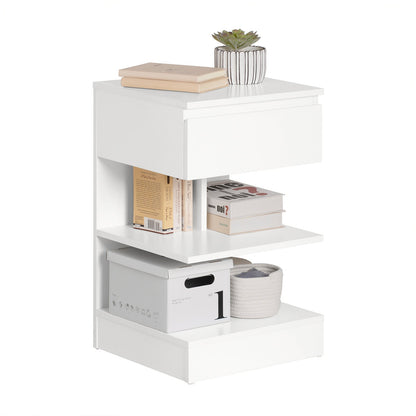 Table de chevet en bois blanc SoBuy Home avec tiroir et étagères de rangement, FBT49-W