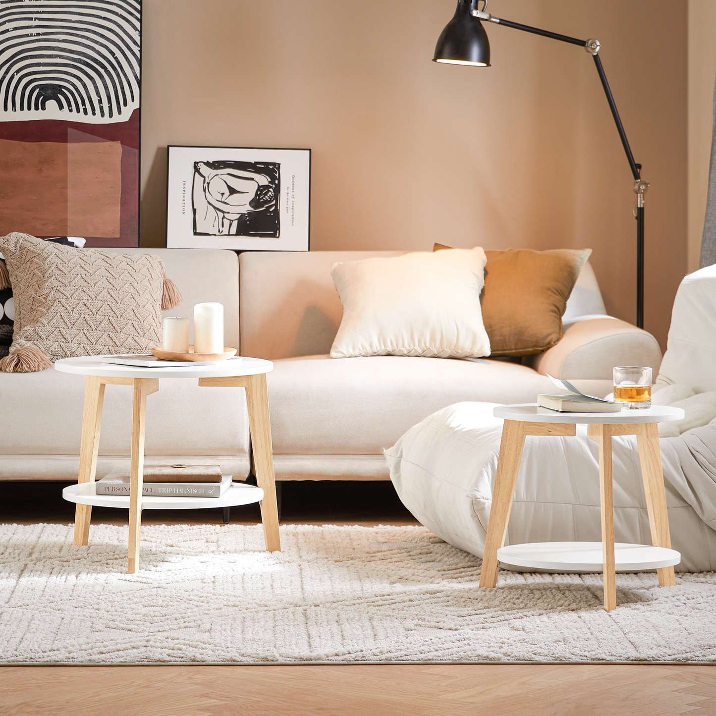 Ensemble de 2 tables d'appoint gigognes SoBuy avec rangement, FBT75-W