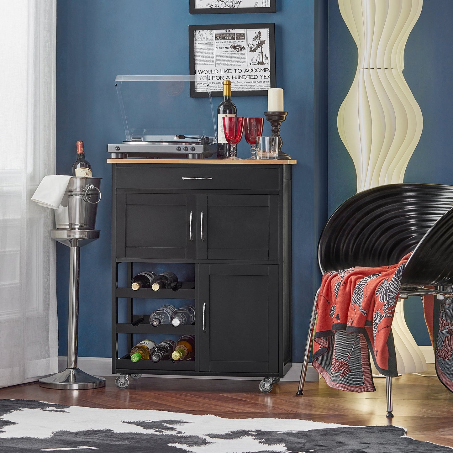 SoBuy FKW45-SCH, desserte de cuisine avec plan de travail en bois d'hévéa