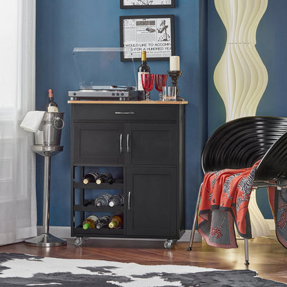 SoBuy FKW45-SCH, desserte de cuisine avec plan de travail en bois d'hévéa