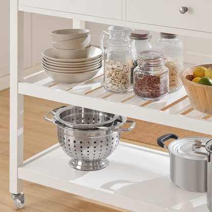 SoBuy FKW47-W, chariot de service et de rangement de cuisine blanc avec plan de travail en acier inoxydable, L 100 x P 45 x H 92 cm