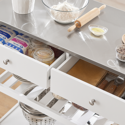 SoBuy FKW47-W, chariot de service et de rangement de cuisine blanc avec plan de travail en acier inoxydable, L 100 x P 45 x H 92 cm