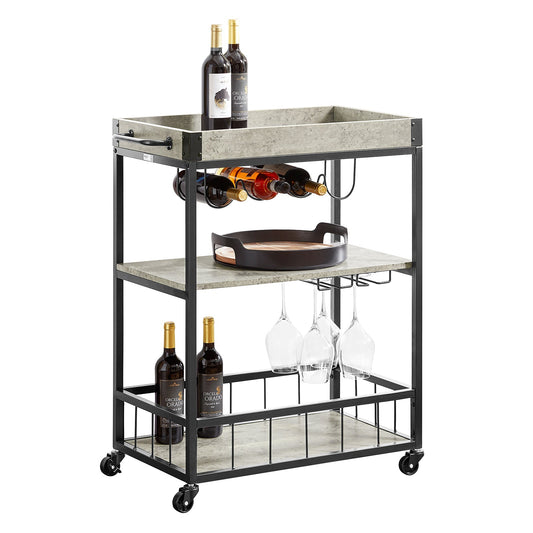 Chariot de cuisine moderne à 3 niveaux SoBuy avec casier à vin, en métal et MDF, FKW56-HG