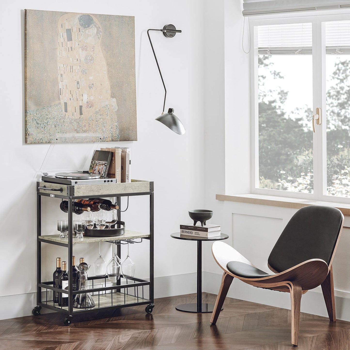 Chariot de cuisine moderne à 3 niveaux SoBuy avec casier à vin, en métal et MDF, FKW56-HG