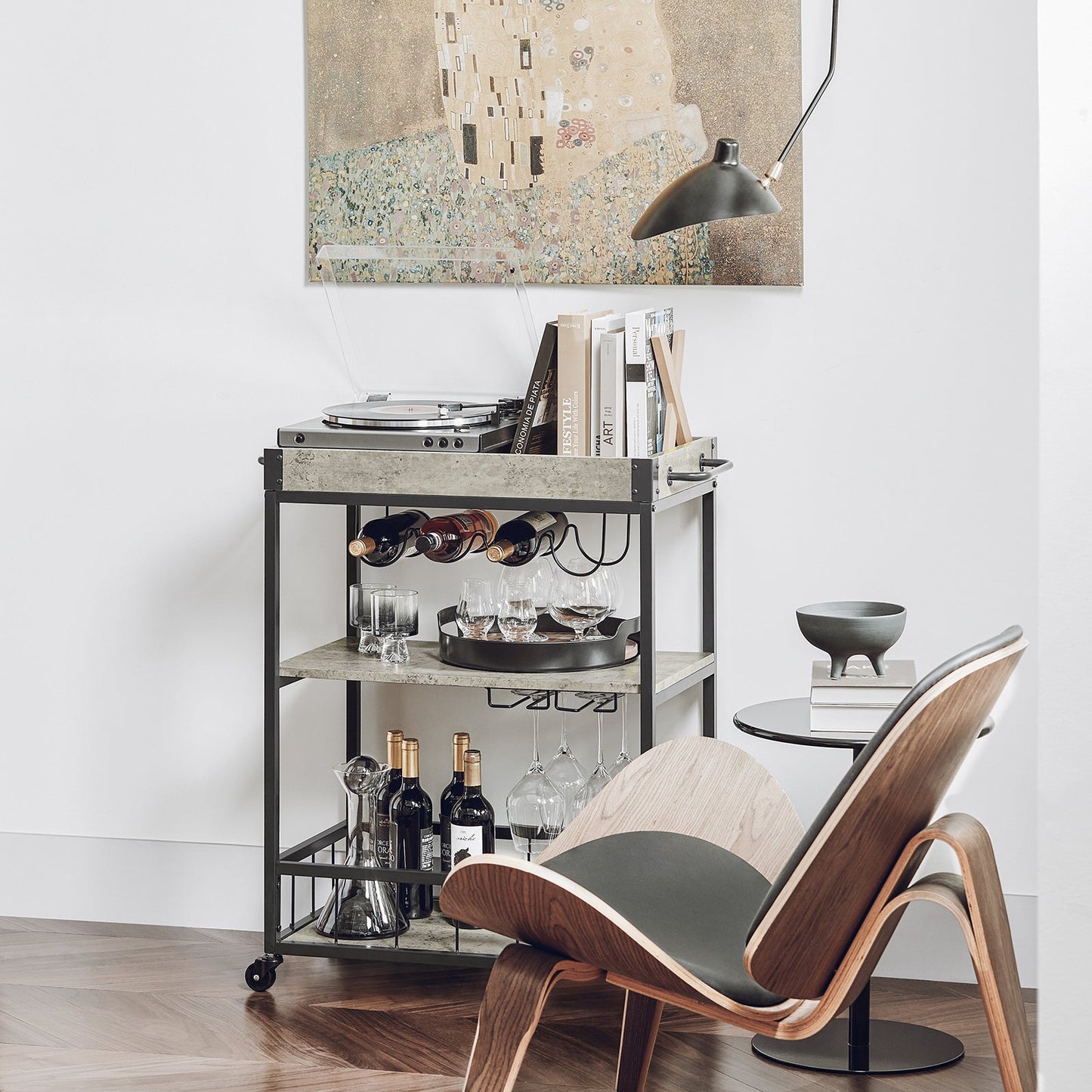 Chariot de cuisine moderne à 3 niveaux SoBuy avec casier à vin, en métal et MDF, FKW56-HG