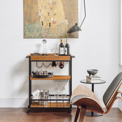 Chariot de service de cuisine SoBuy style industriel vintage en bois et métal, 3 niveaux FKW56-N