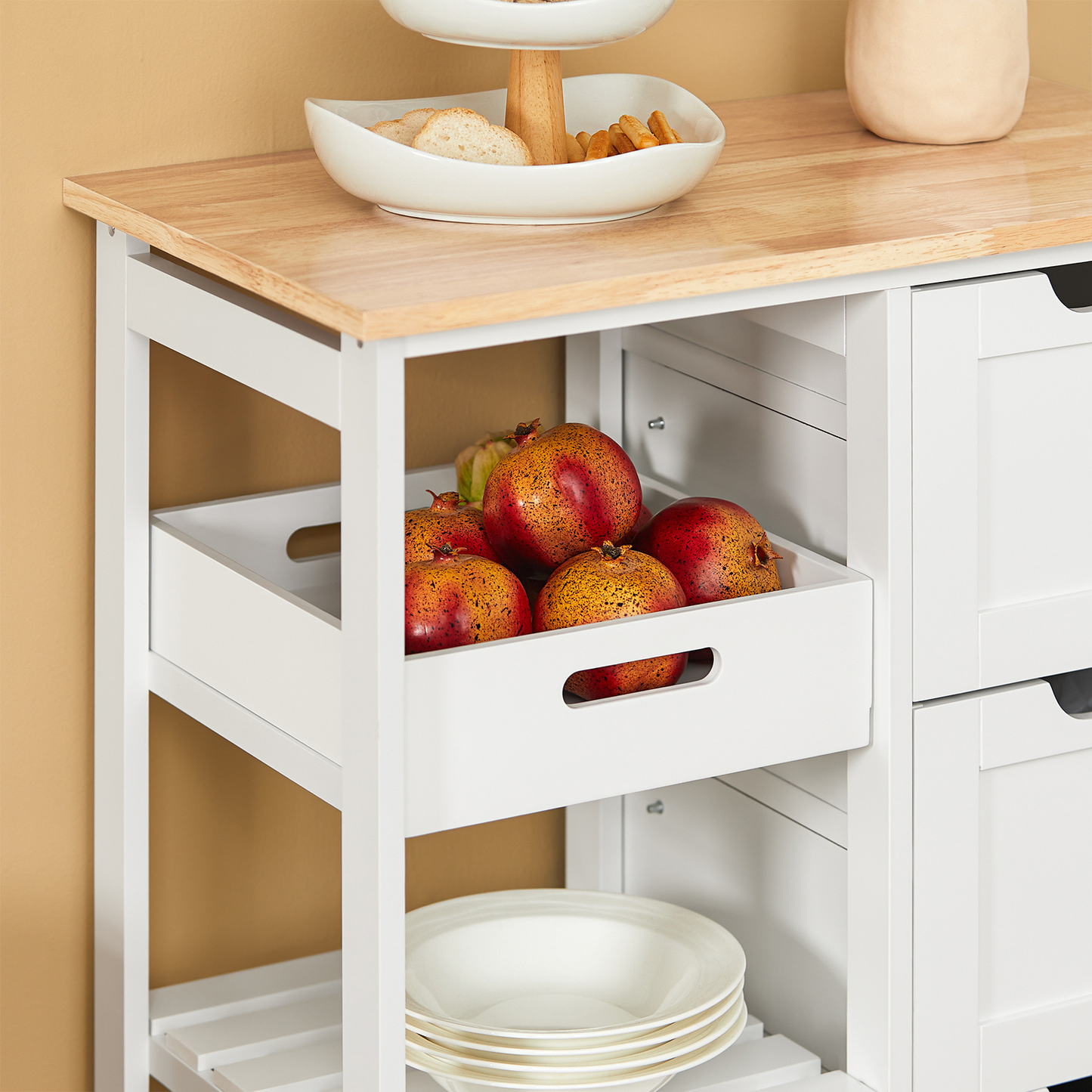SoBuy FKW79-W, Chariot de service de cuisine avec 3 tiroirs et plateau amovible, Chariot de rangement de cuisine, Blanc