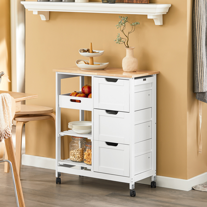 SoBuy FKW79-W, Chariot de service de cuisine avec 3 tiroirs et plateau amovible, Chariot de rangement de cuisine, Blanc