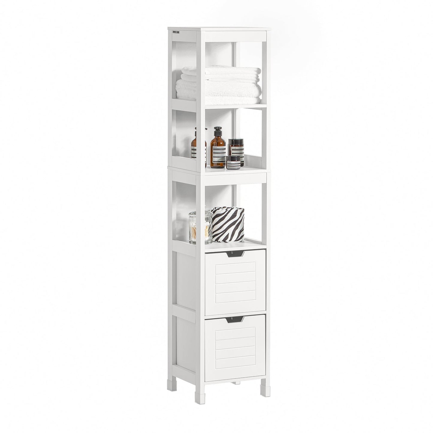 Armoire de rangement haute pour salle de bain SoBuy avec 3 étagères et 2 tiroirs FRG126-W