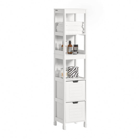 Armoire de rangement haute pour salle de bain SoBuy avec 3 étagères et 2 tiroirs FRG126-W