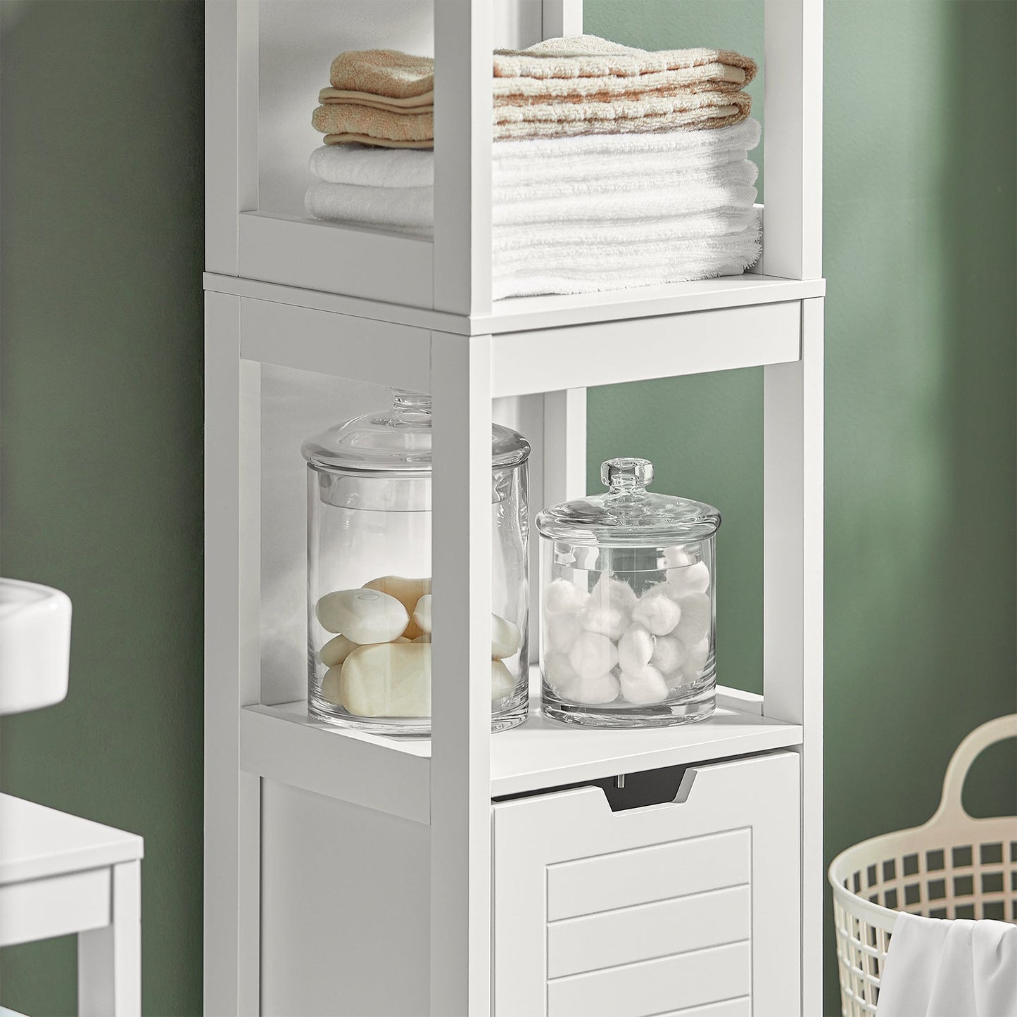 Armoire de rangement haute pour salle de bain SoBuy avec 3 étagères et 2 tiroirs FRG126-W