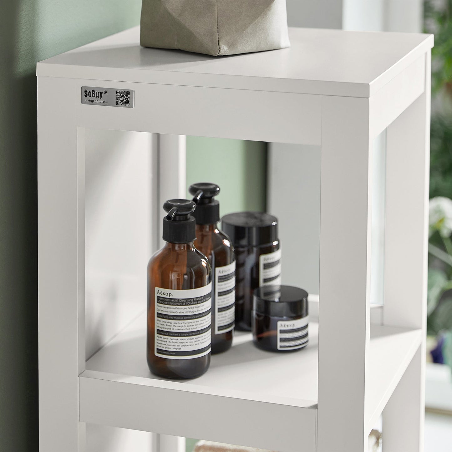 Armoire de rangement haute pour salle de bain SoBuy avec 3 étagères et 2 tiroirs FRG126-W