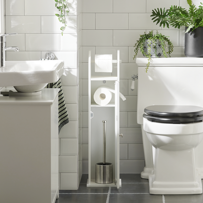 Meuble de salle de bain autoportant en bois SoBuy, porte-rouleau de papier toilette, FRG135-W