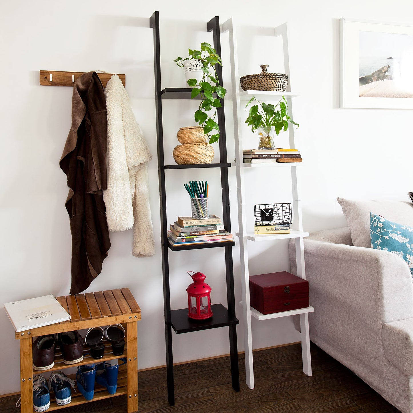 Étagère murale de rangement moderne à 4 niveaux SoBuy en bois, FRG15-SCH