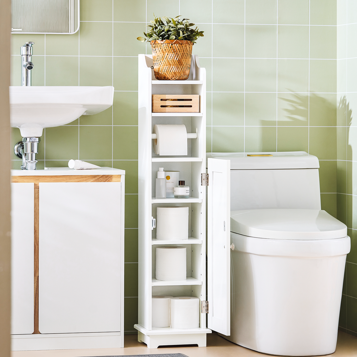 Armoire de rangement sur pied pour papier toilette SoBuy FRG177-W