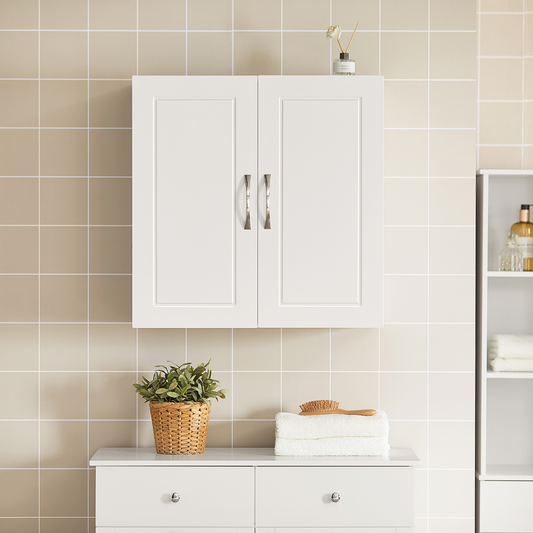 Meuble de rangement mural SoBuy à double porte, idéal pour la cuisine, la salle de bain, le garage ou la buanderie, blanc FRG231-W