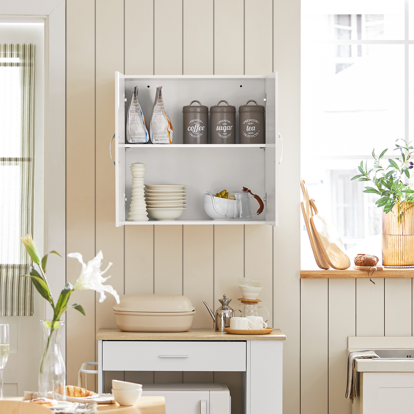 Meuble de rangement mural SoBuy à double porte, idéal pour la cuisine, la salle de bain, le garage ou la buanderie, blanc FRG231-W