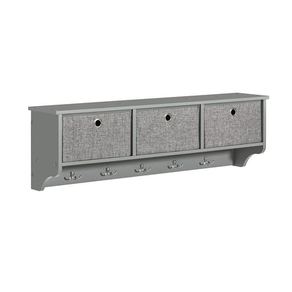 SoBuy FRG282-HG, Porte-manteau mural, étagère murale, meuble de rangement mural avec 3 paniers et 5 crochets, gris
