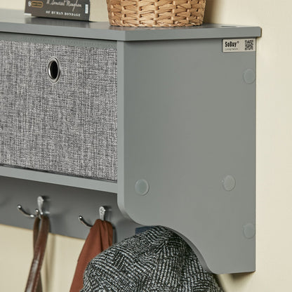 SoBuy FRG282-HG, Porte-manteau mural, étagère murale, meuble de rangement mural avec 3 paniers et 5 crochets, gris