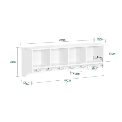 SoBuy FRG48-LW, Porte-manteau mural, unité de rangement avec 4 éléments et 5 crochets