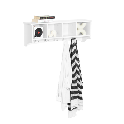 SoBuy FRG48-LW, Porte-manteau mural, unité de rangement avec 4 éléments et 5 crochets