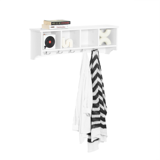 SoBuy FRG48-LW, Porte-manteau mural, unité de rangement avec 4 éléments et 5 crochets