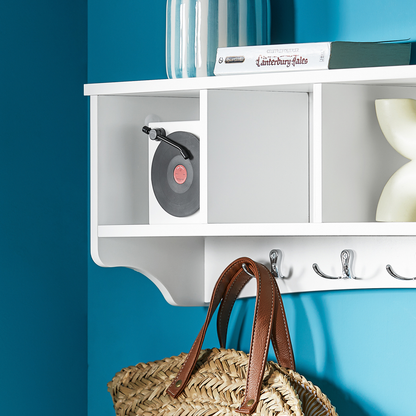 SoBuy FRG48-LW, Porte-manteau mural, unité de rangement avec 4 éléments et 5 crochets