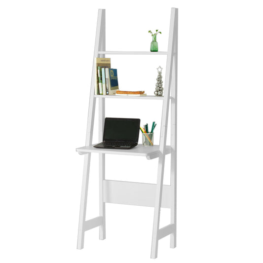 Étagère échelle de rangement en bois blanc SoBuy avec bureau et 2 étagères, 64 x 39 x 180 cm, FRG60-W