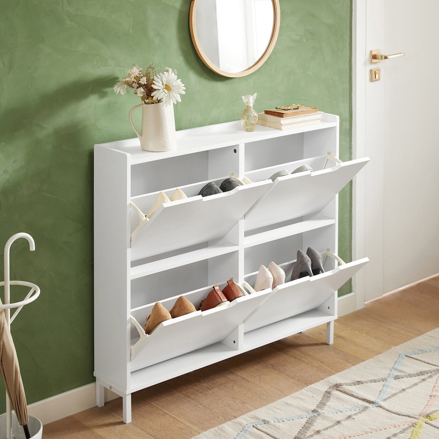 Meuble à chaussures SoBuy FSR100-W, 4 tiroirs, étagère à chaussures, meuble de rangement pour chaussures