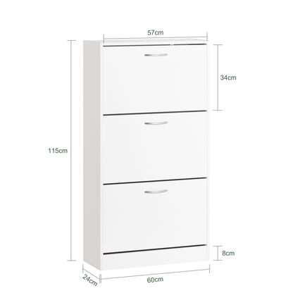 Meuble à chaussures blanc SoBuy FSR110-W avec 3 tiroirs rabattables, étagère à chaussures autoportante, meuble de rangement pour chaussures